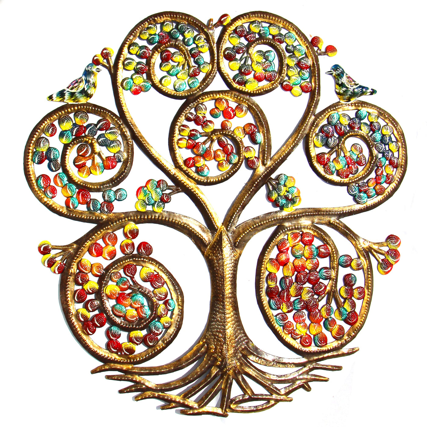 Autumn Spiral Tree of Life Haitian Metal Drum Wall Art, 24" by Global Crafts Wholesale