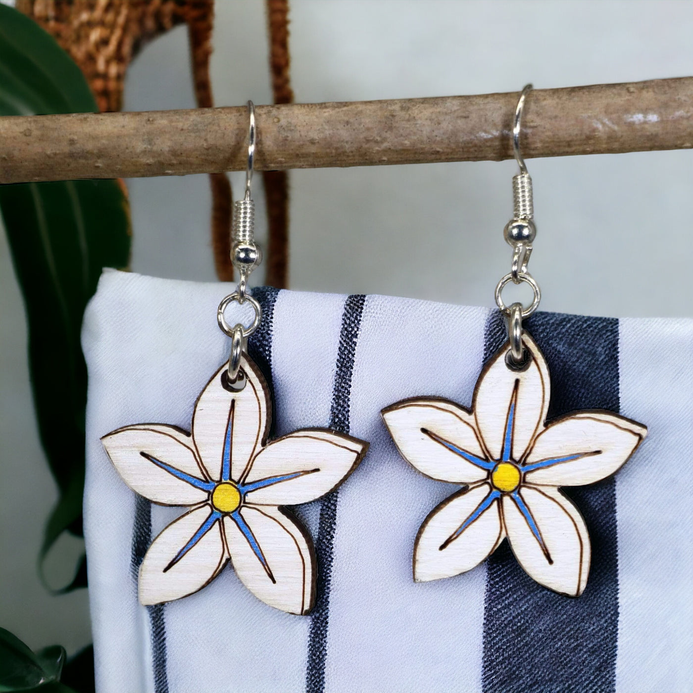 Plumeria Wooden Dangle Earrings by Cate's Concepts, LLC