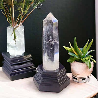 Natural Clear Quartz Tower with Custom Stand 🤍