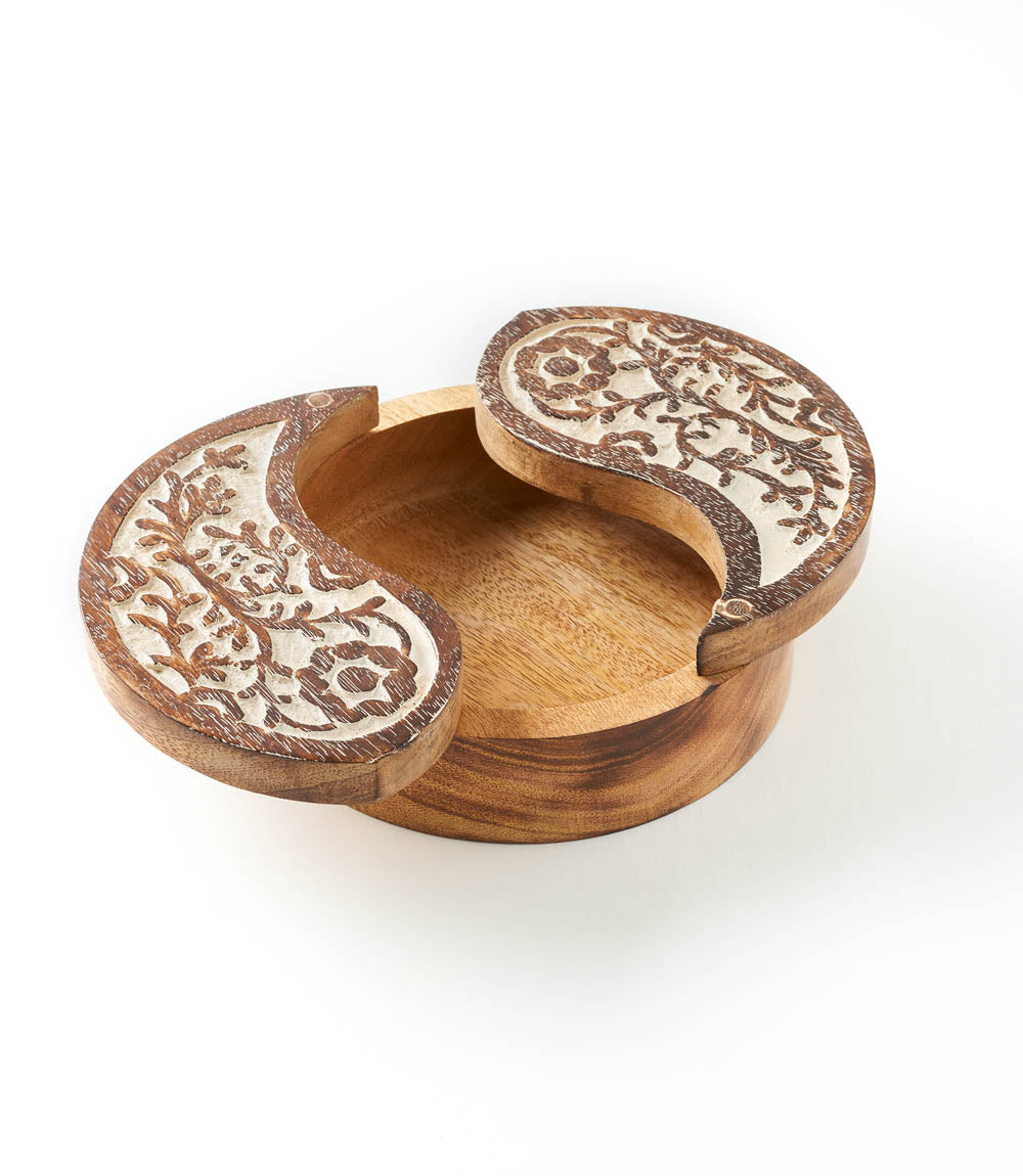 Aashiyana Yin Yang Wooden Pivot Box - Hand Carved Antique Finish by Matr Boomie