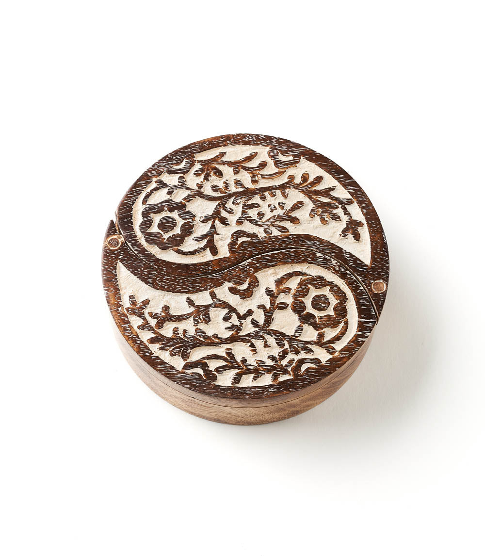 Aashiyana Yin Yang Wooden Pivot Box - Hand Carved Antique Finish by Matr Boomie