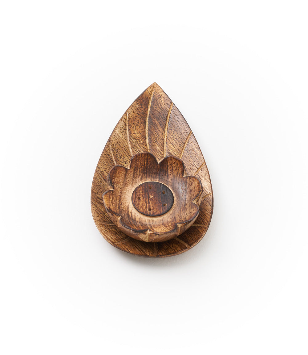 Kairavini Lotus Incense Holder - Handcrafted Mango Wood by Matr Boomie