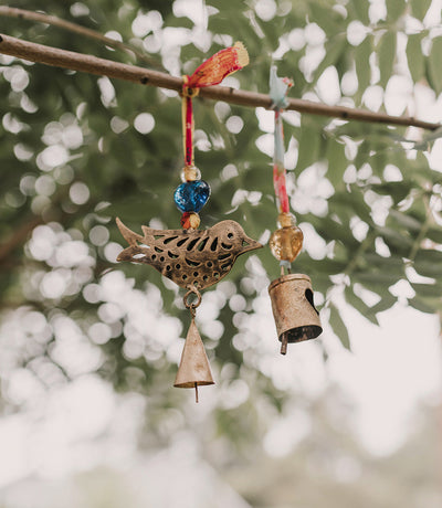 Chakshu Heart Cutout Bell Wind Chime Upcycled Sari by Matr Boomie