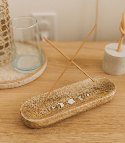 Indukala Moon Phase Double Incense Holder - Wood, Mother of Pearl by Matr Boomie