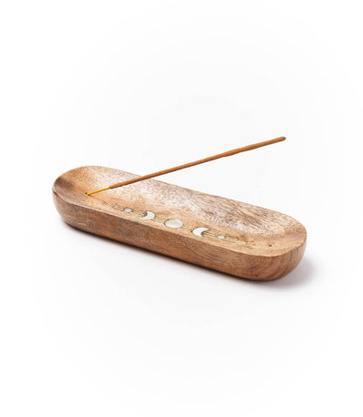 Indukala Moon Phase Double Incense Holder - Wood, Mother of Pearl by Matr Boomie