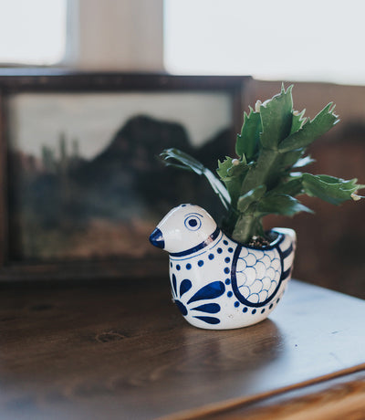 Lalita Bird Succulent Planter - White, Blue Hand Painted by Matr Boomie