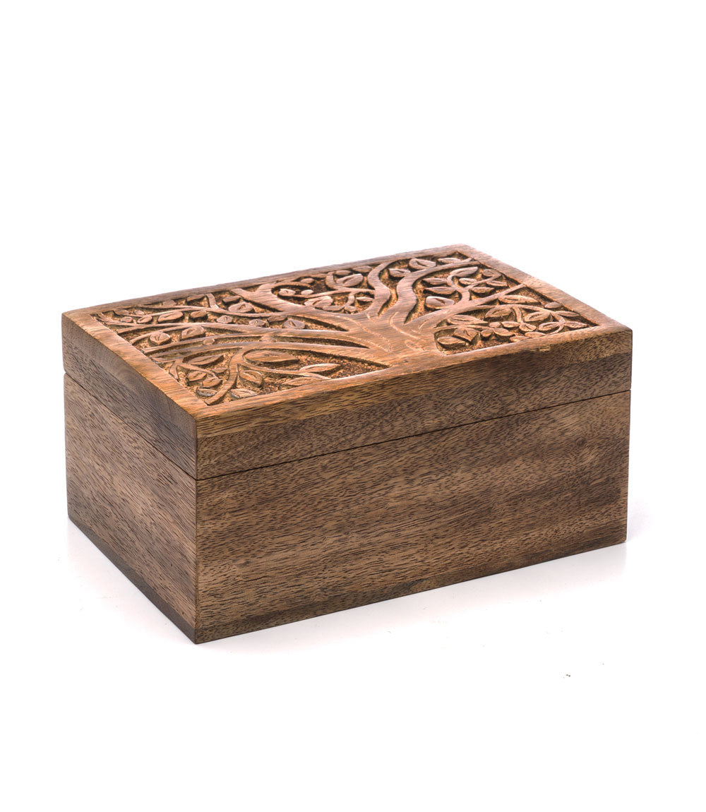 Aranyani Tree of Life Jewelry Box With Tray - Hand Carved Wood by Matr Boomie