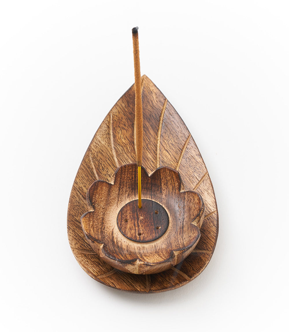 Kairavini Lotus Incense Holder - Handcrafted Mango Wood by Matr Boomie