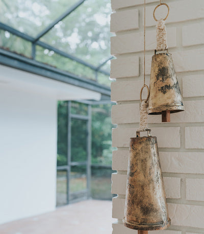 Macrame Medium Wind Chime - Rustic Cow Bell by Matr Boomie