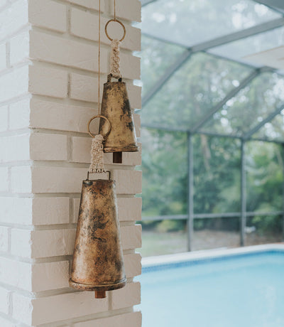 Macrame Large Wind Chime - Rustic Cow Bell by Matr Boomie