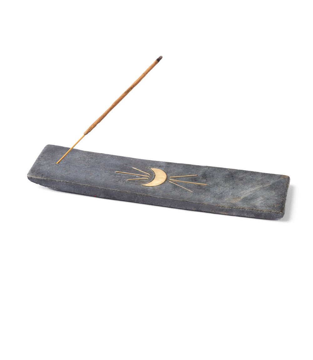 Indukala Moon Phase Incense Holder - Black Carved Marble by Matr Boomie