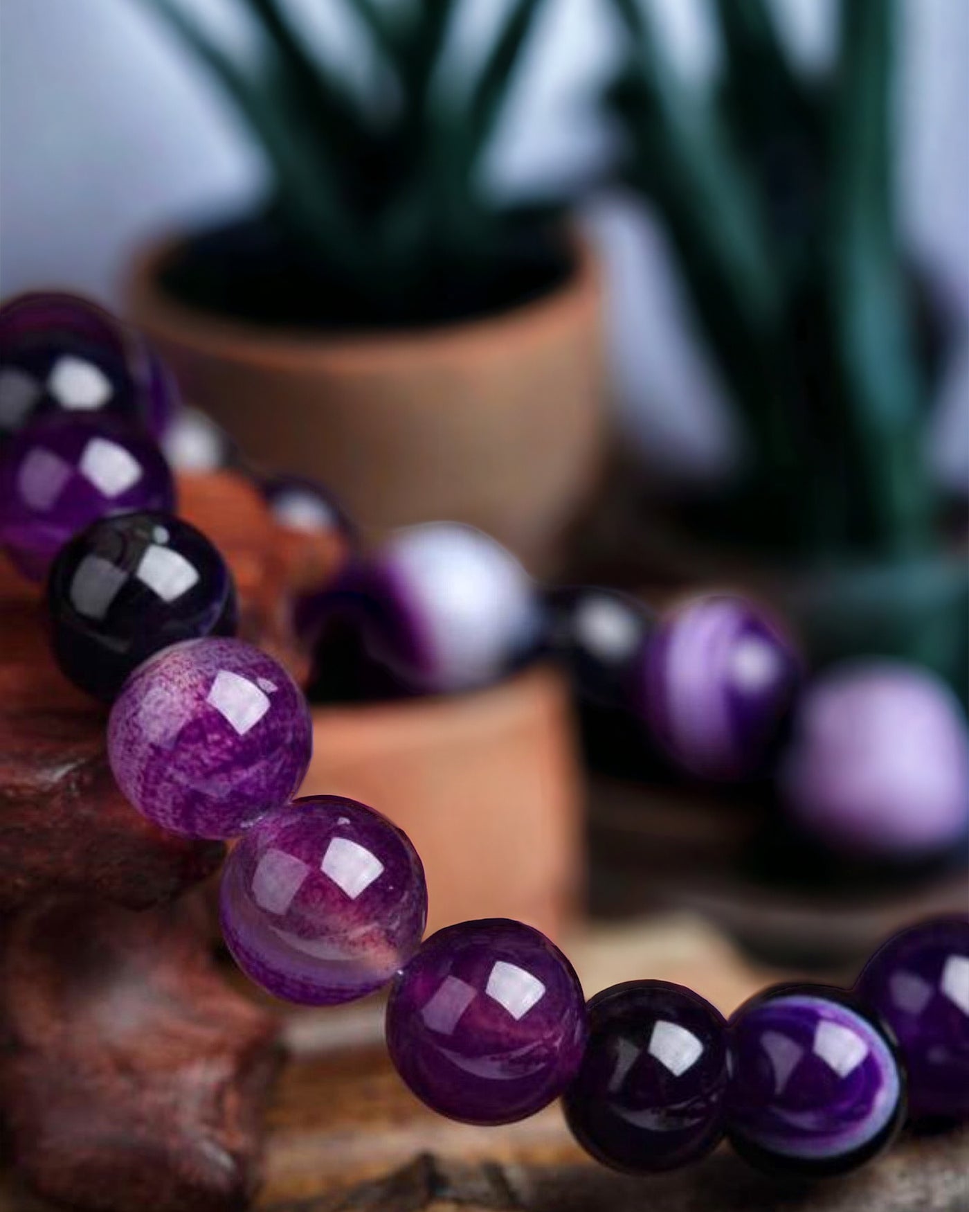 Purple Dyed Agate Stretch Bracelets 🤍