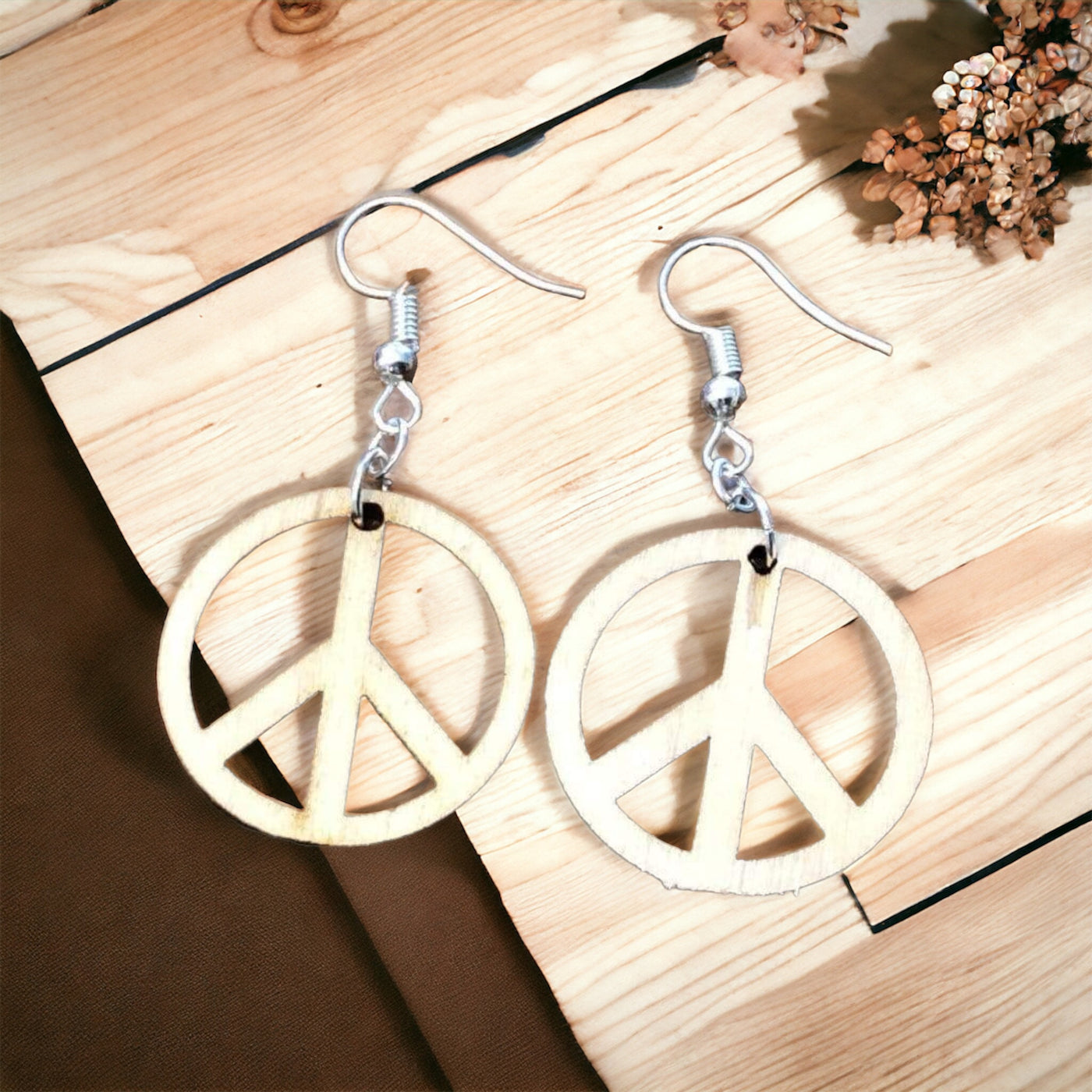 Peace Symbol Wooden Dangle Earrings by Cate's Concepts, LLC