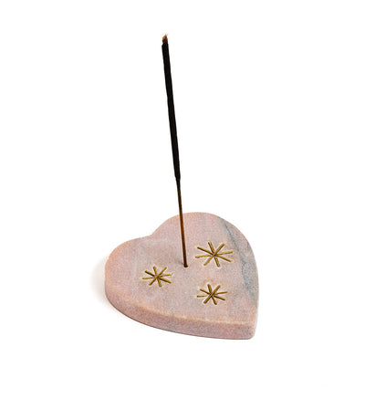 Jaipuri Heart Incense Holder - Pink Carved Marble by Matr Boomie