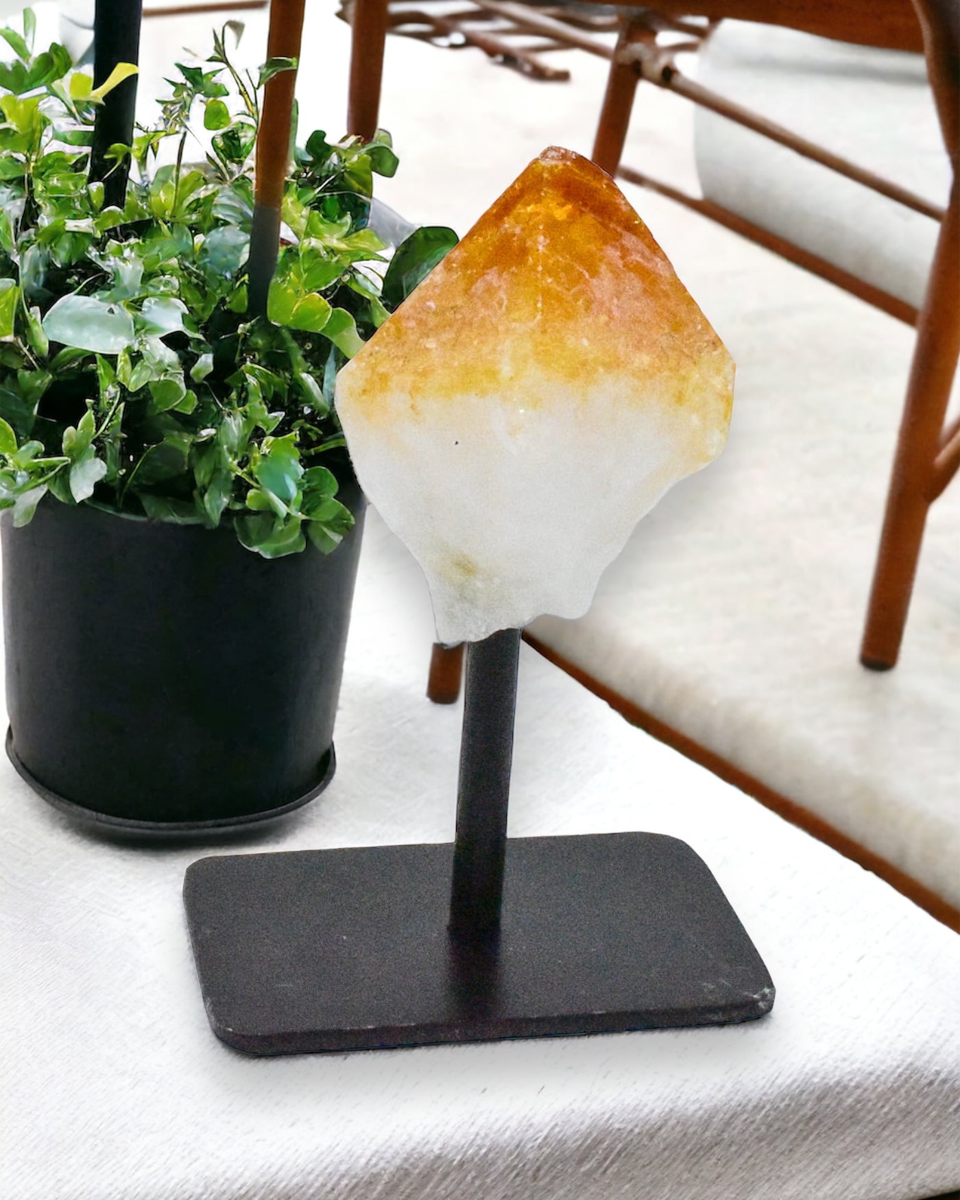 Natural Crystal Point on Metal Stand by Whyte Quartz