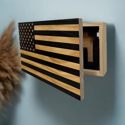 American Flag Concealed Gun Cabinet, Hidden Gun Storage American Flag (Natural)