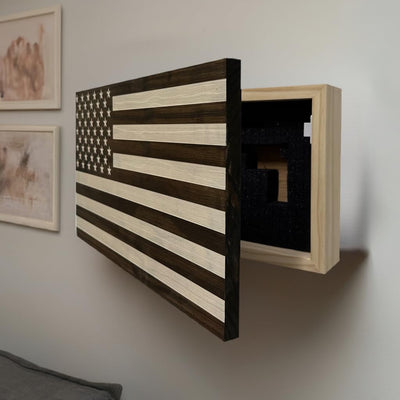 American Flag Concealed Gun Cabinet, Hidden Gun Storage American Flag (Natural)