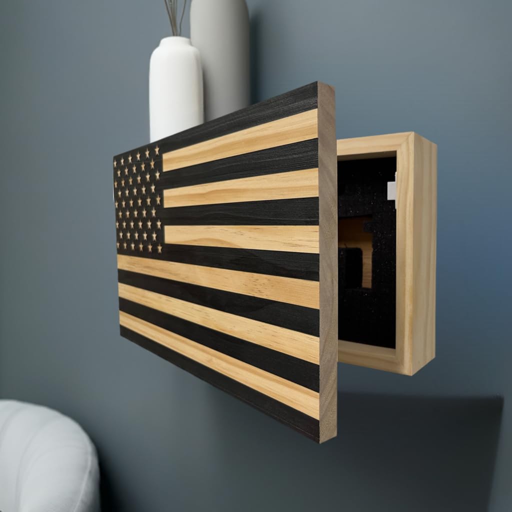 American Flag Concealed Gun Cabinet, Hidden Gun Storage American Flag (Natural)