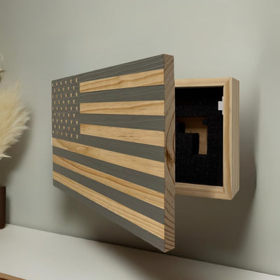 American Flag Concealed Gun Cabinet, Hidden Gun Storage American Flag (Natural)