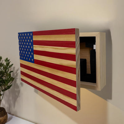 American Flag Concealed Gun Cabinet, Hidden Gun Storage American Flag (Natural)