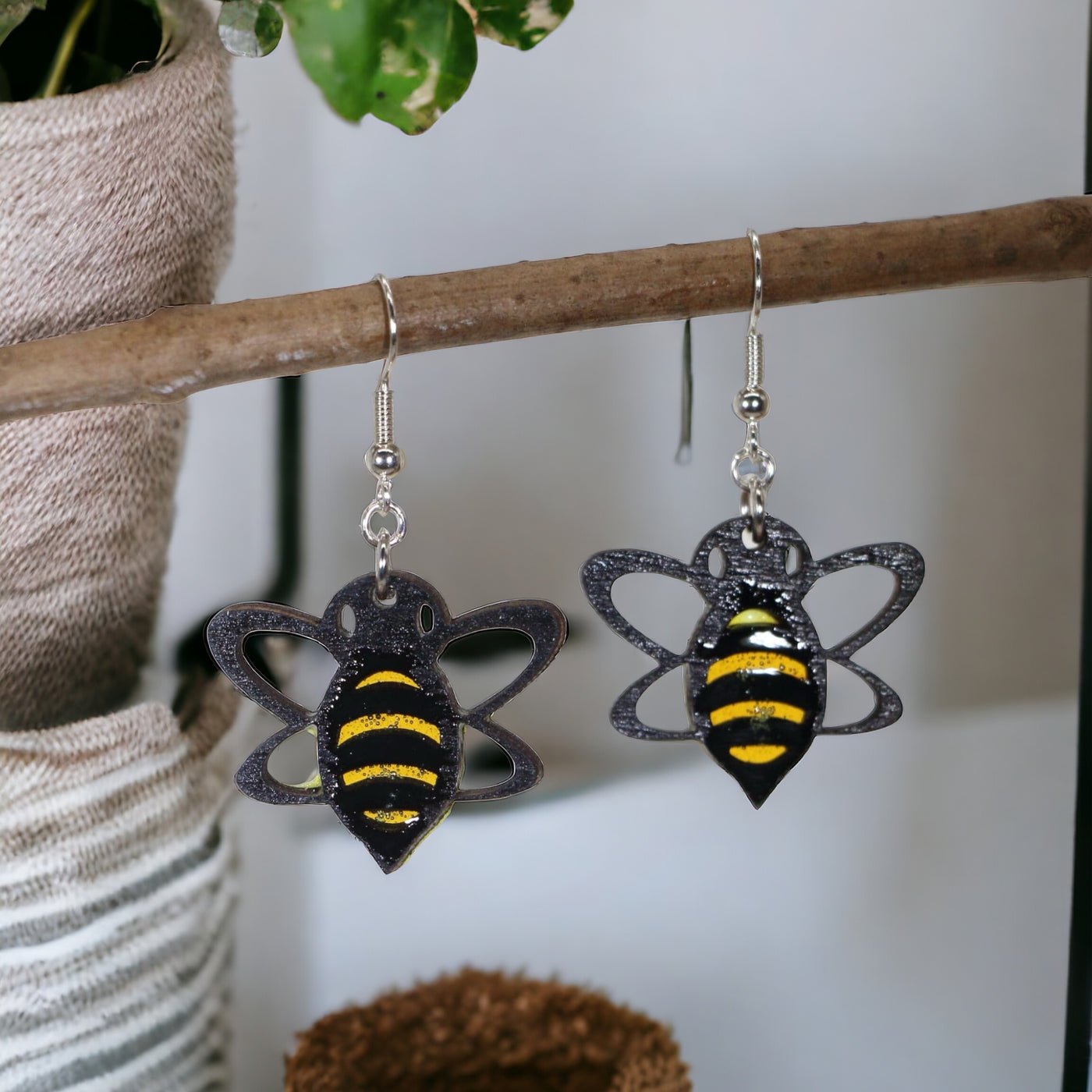 Retro Bee Wooden Dangle Earrings by Cate's Concepts, LLC