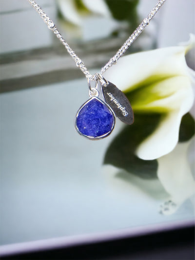 September Blue Sapphire Birthstone Necklace In Gold or Silver