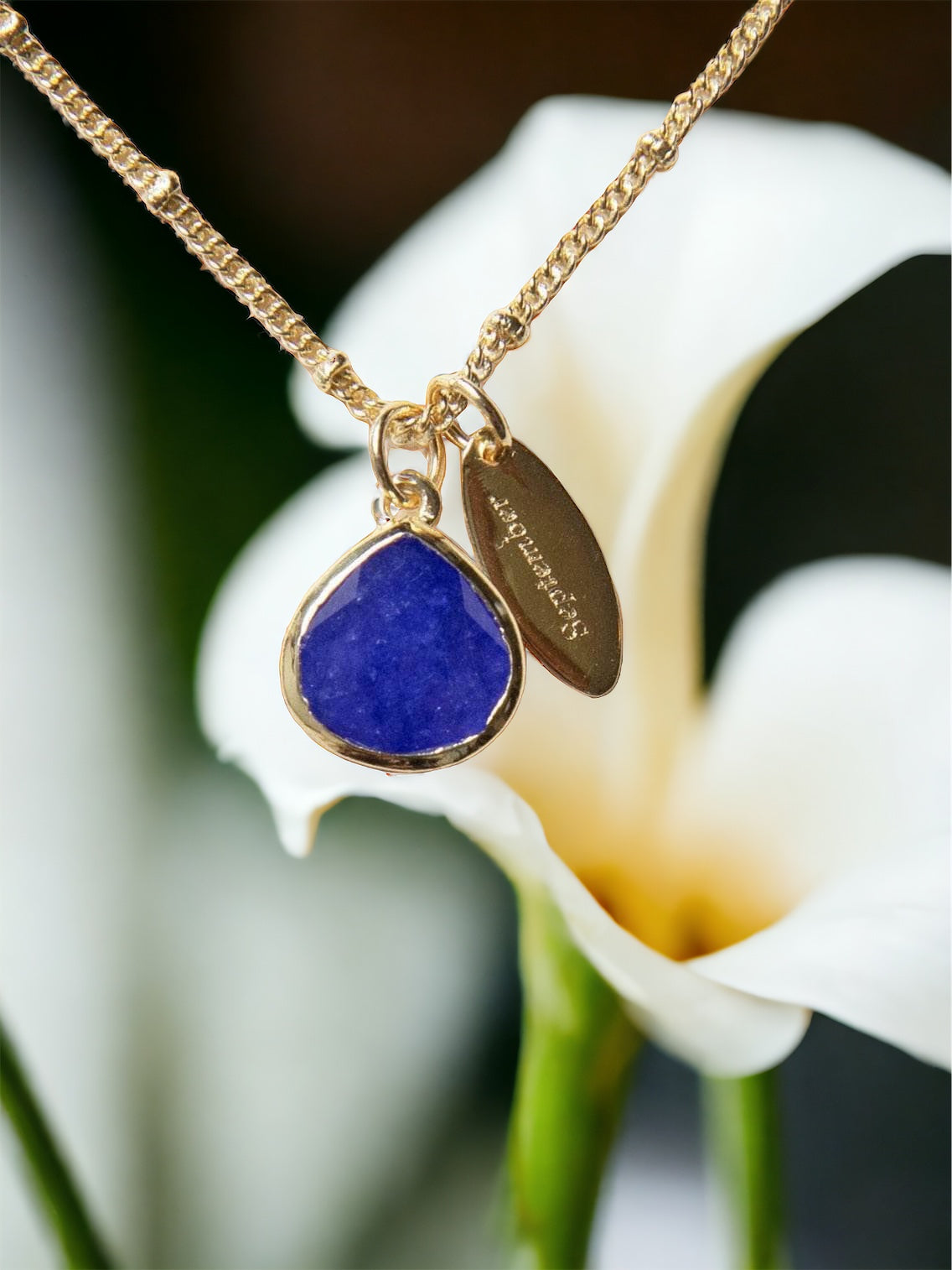 September Blue Sapphire Birthstone Necklace In Gold or Silver