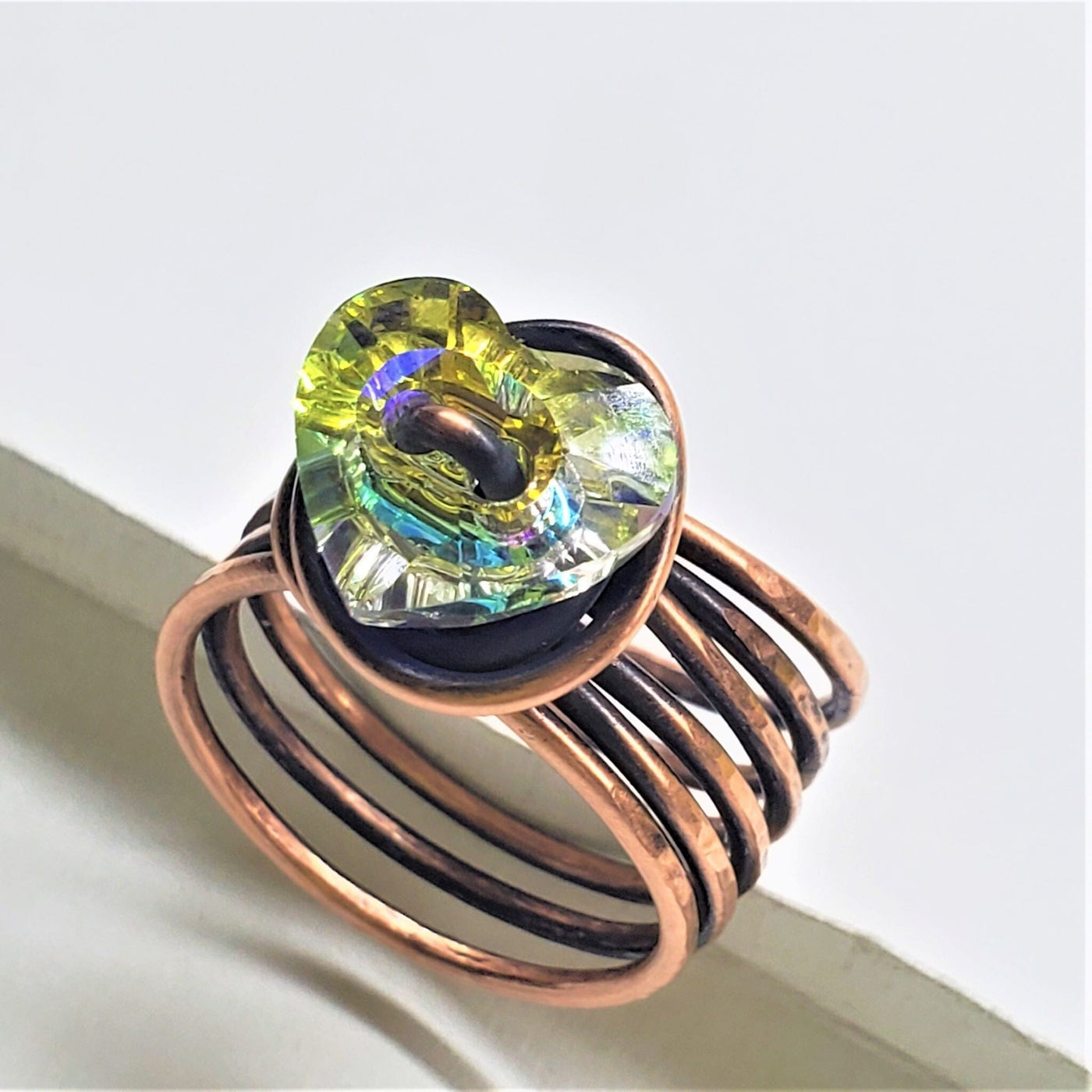 Copper Wire Wrapped Crystal Heart Glam Ring by Alexa Martha by Alexa Martha Designs