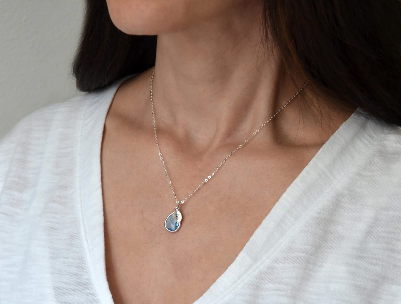 Personalized Aquamarine Necklace, March Teardrop Birthstone Necklace, Bridesmaid Necklace, Custom Initial Necklace, Birthday Gift for Her