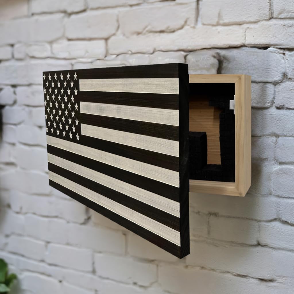 American Flag Concealed Gun Cabinet, Hidden Gun Storage American Flag (Natural)