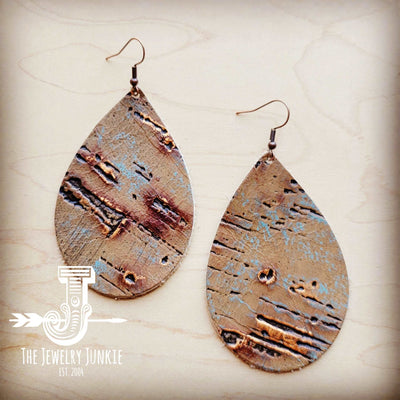 *Leather Teardrop Earring-Driftwood Tarnished Copper  by The Jewelry Junkie*