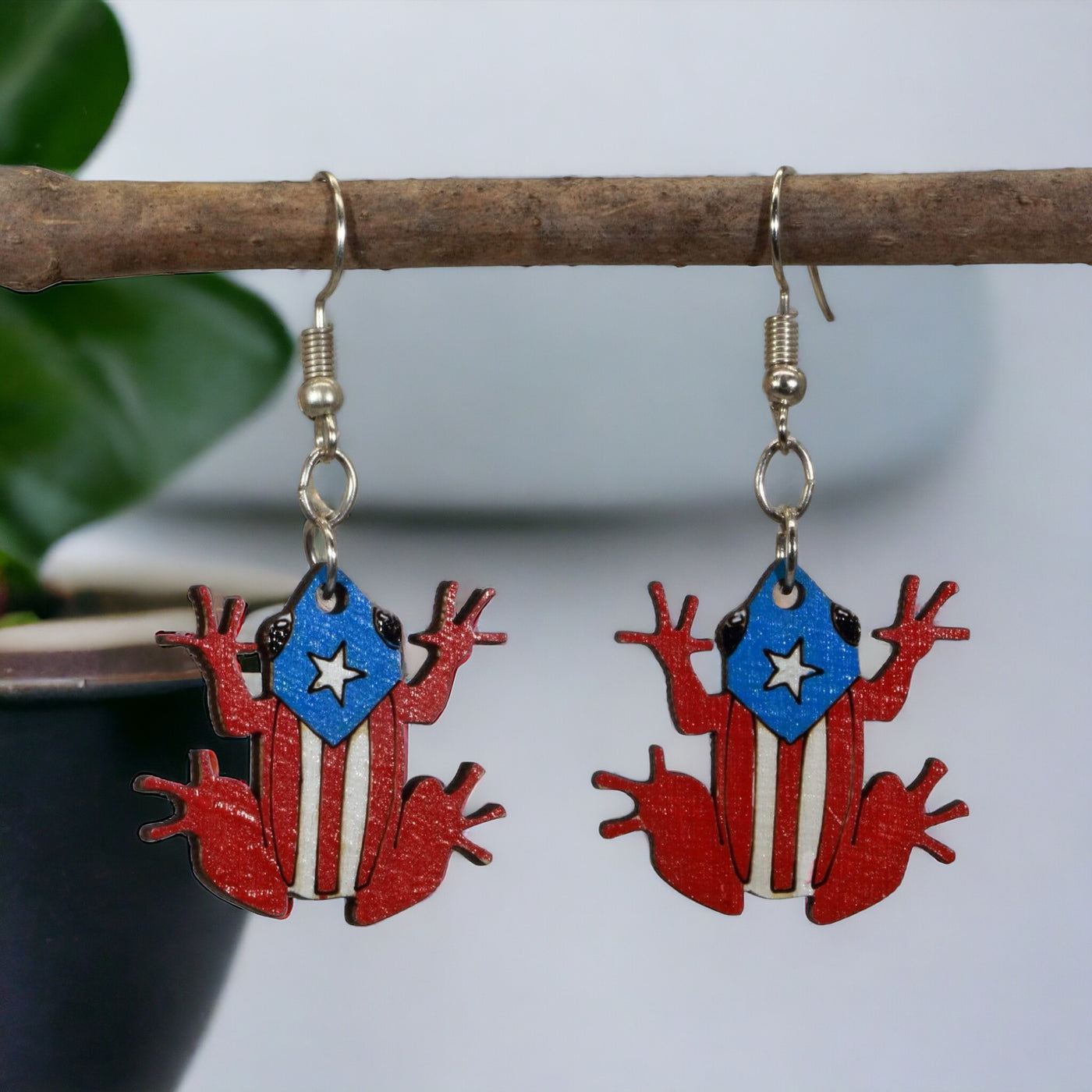 Puerto Rico Coquí Frog Wooden Dangle Earrings by Cate's Concepts, LLC