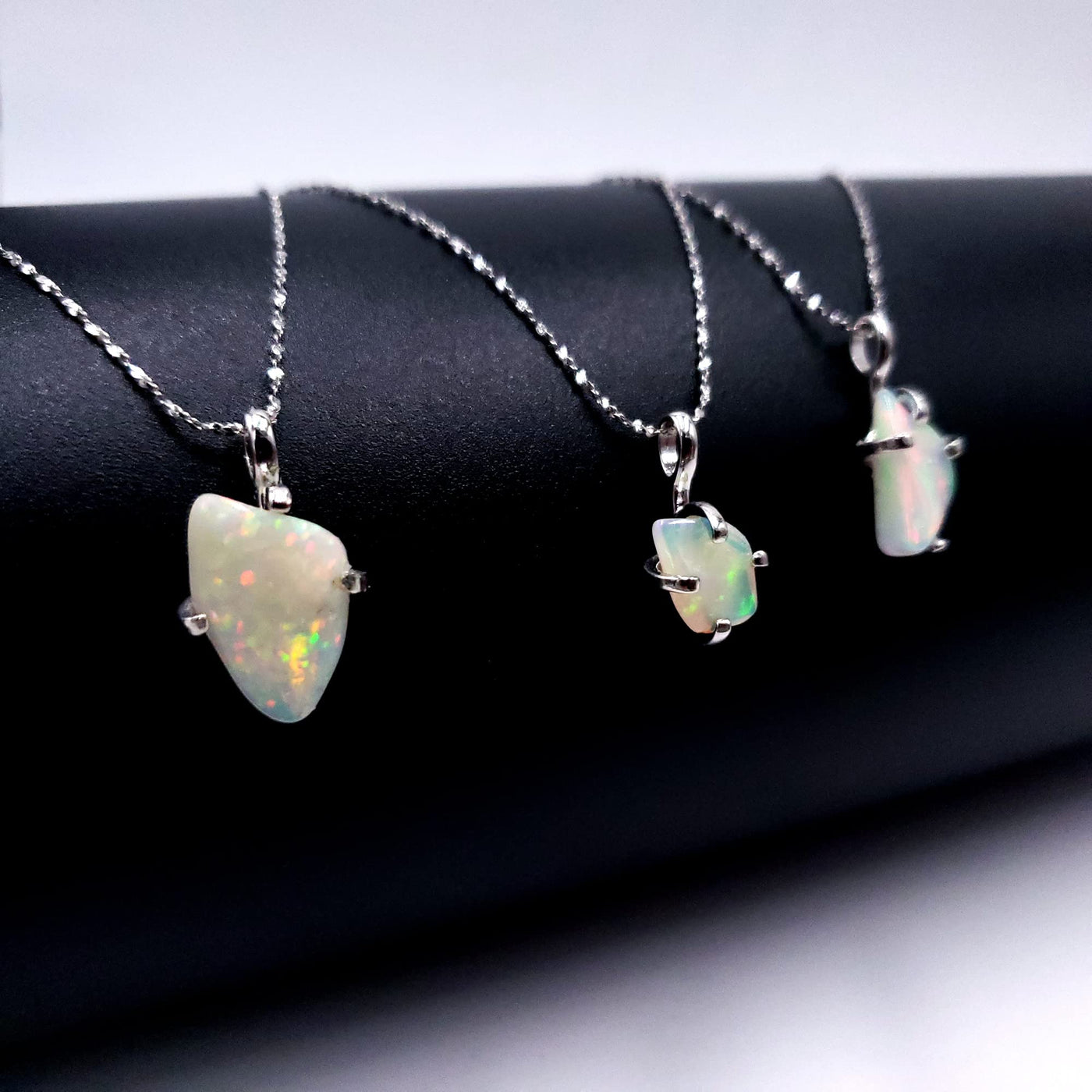 Natural raw Opal pendant chain necklace with white gold over 925 solid sterling silver, October birthstone dainty solitaire gift for her, uniquelan jewelry (fire-opal)