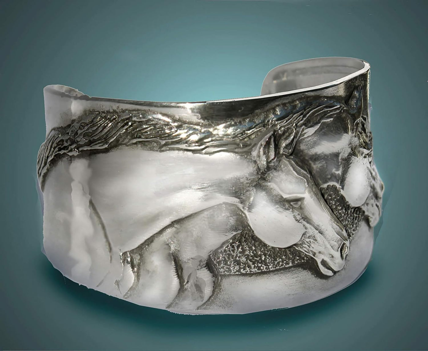 Two Horse Heads cuff bracelet handmade USA.