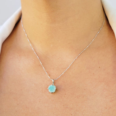 Natural raw Opal pendant chain necklace with white gold over 925 solid sterling silver, October birthstone dainty solitaire gift for her, uniquelan jewelry (fire-opal)