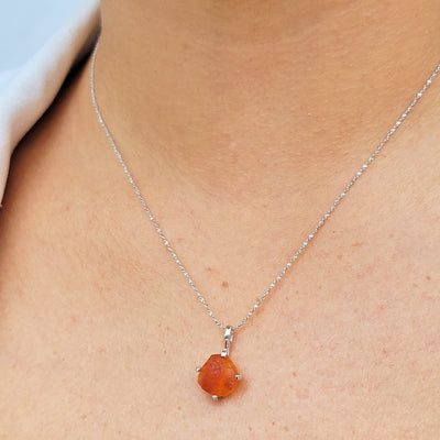 Natural raw Opal pendant chain necklace with white gold over 925 solid sterling silver, October birthstone dainty solitaire gift for her, uniquelan jewelry (fire-opal)