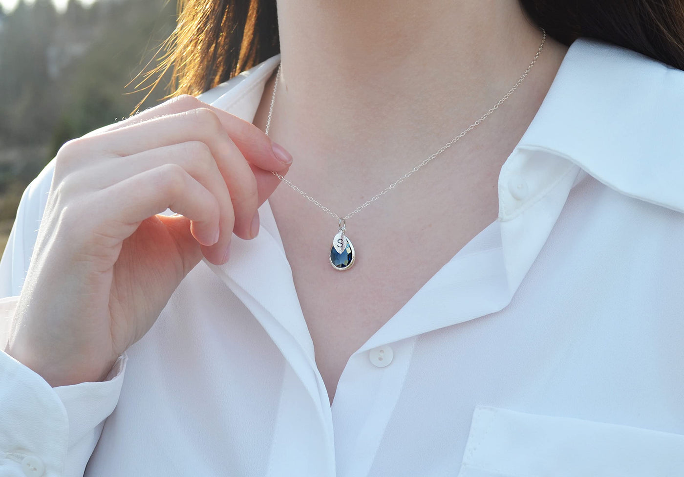 Personalized Aquamarine Necklace, March Teardrop Birthstone Necklace, Bridesmaid Necklace, Custom Initial Necklace, Birthday Gift for Her