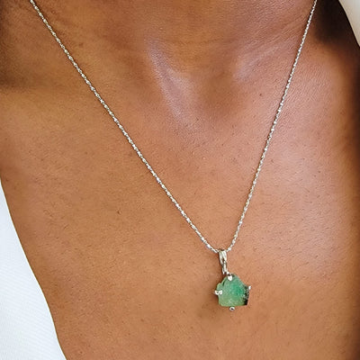 Natural raw Opal pendant chain necklace with white gold over 925 solid sterling silver, October birthstone dainty solitaire gift for her, uniquelan jewelry (fire-opal)