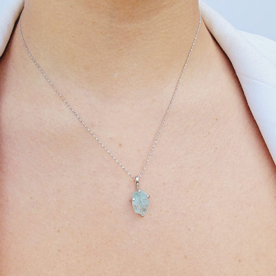 Natural raw Opal pendant chain necklace with white gold over 925 solid sterling silver, October birthstone dainty solitaire gift for her, uniquelan jewelry (fire-opal)