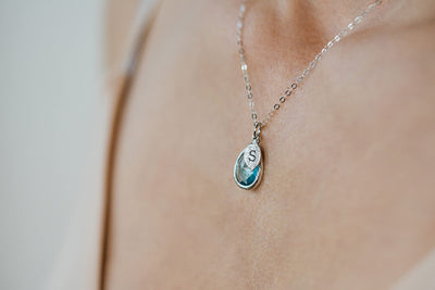 Personalized Aquamarine Necklace, March Teardrop Birthstone Necklace, Bridesmaid Necklace, Custom Initial Necklace, Birthday Gift for Her