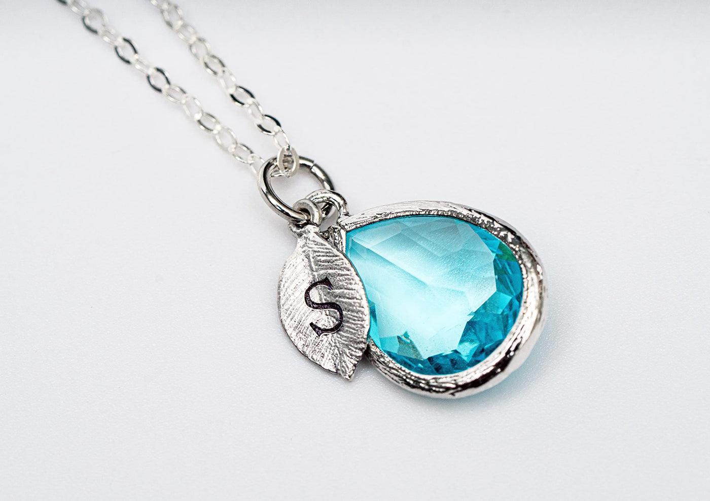 Personalized Aquamarine Necklace, March Teardrop Birthstone Necklace, Bridesmaid Necklace, Custom Initial Necklace, Birthday Gift for Her