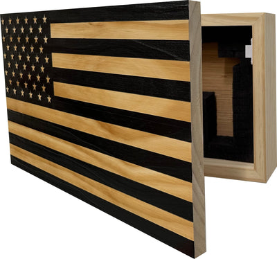 American Flag Concealed Gun Cabinet, Hidden Gun Storage American Flag (Natural)