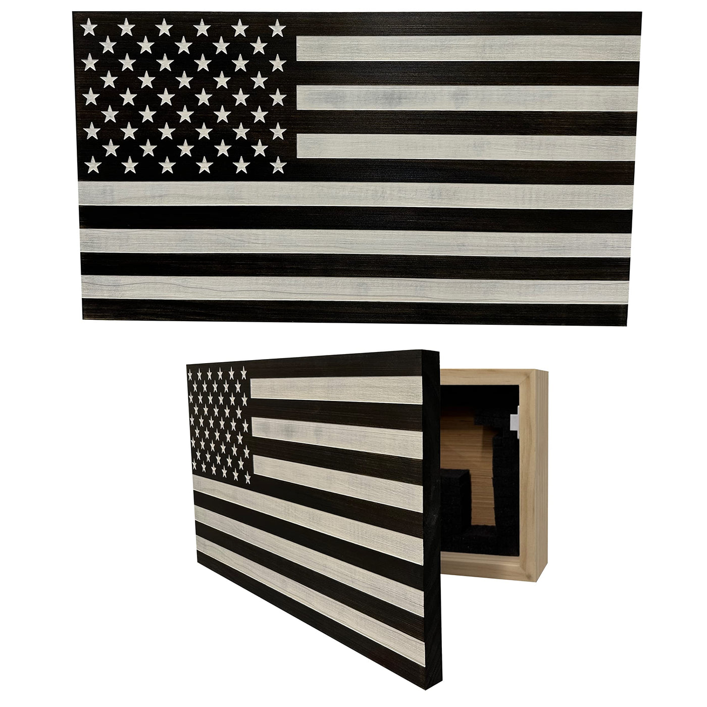 American Flag Concealed Gun Cabinet, Hidden Gun Storage American Flag (Natural)