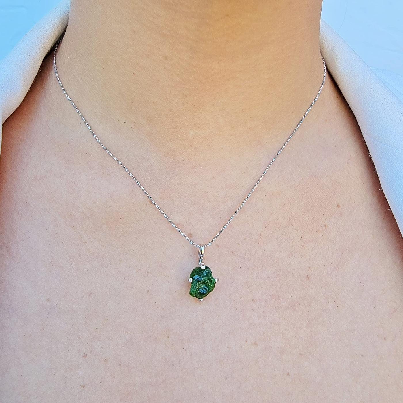 Natural raw Opal pendant chain necklace with white gold over 925 solid sterling silver, October birthstone dainty solitaire gift for her, uniquelan jewelry (fire-opal)