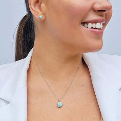 Natural raw Opal pendant chain necklace with white gold over 925 solid sterling silver, October birthstone dainty solitaire gift for her, uniquelan jewelry (fire-opal)