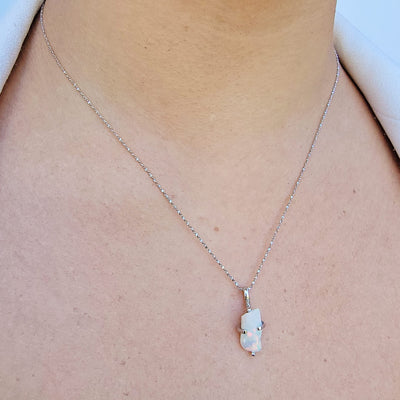 Natural raw Opal pendant chain necklace with white gold over 925 solid sterling silver, October birthstone dainty solitaire gift for her, uniquelan jewelry (fire-opal)