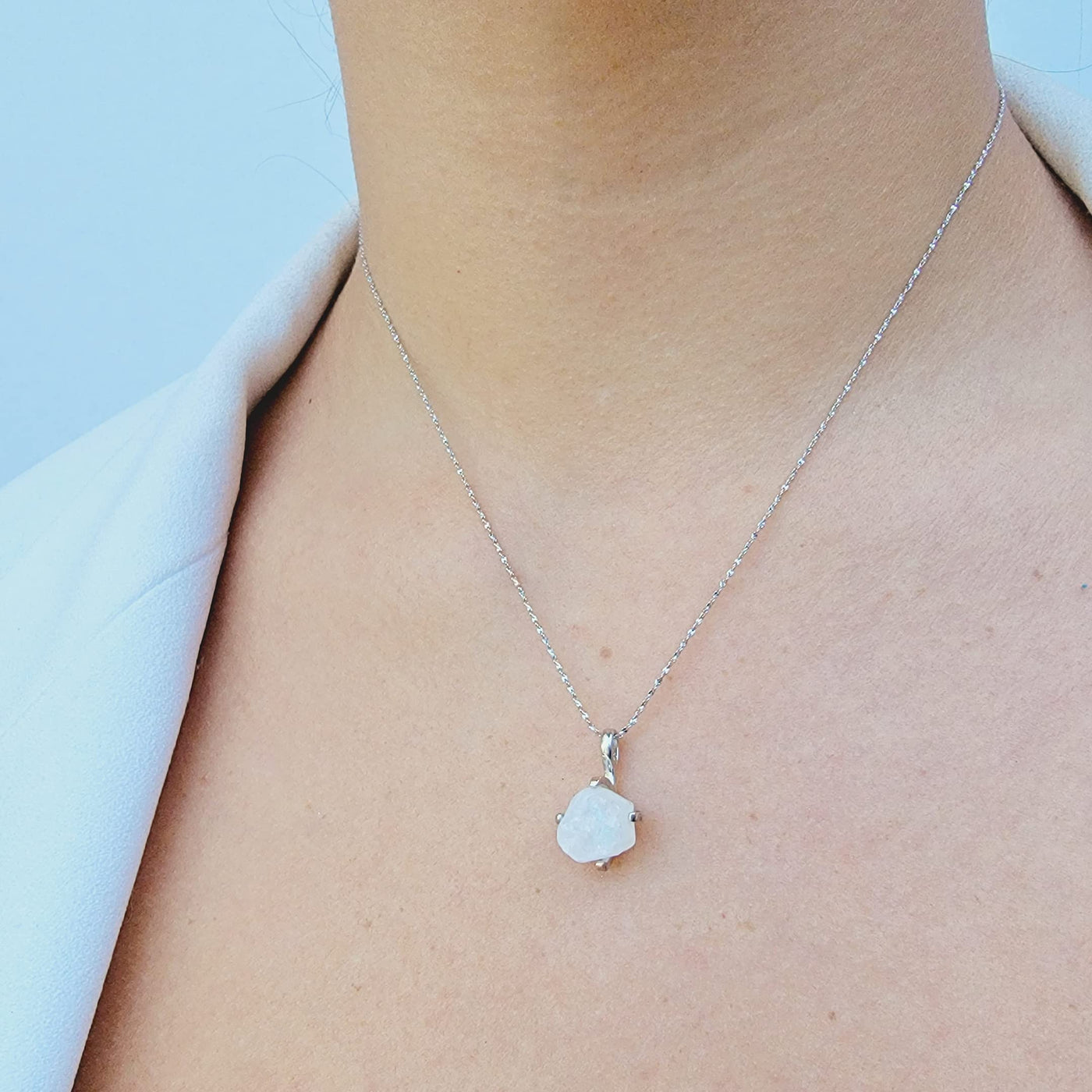 Natural raw Opal pendant chain necklace with white gold over 925 solid sterling silver, October birthstone dainty solitaire gift for her, uniquelan jewelry (fire-opal)