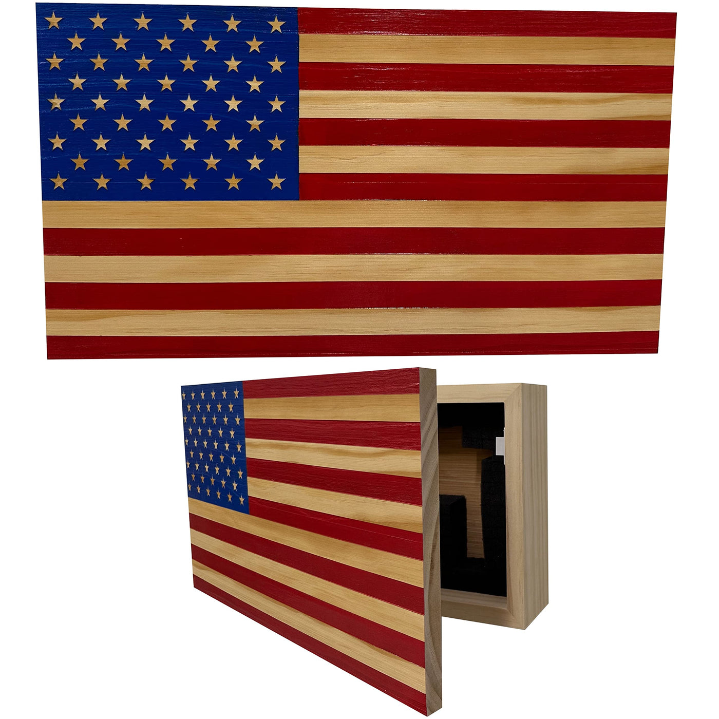 American Flag Concealed Gun Cabinet, Hidden Gun Storage American Flag (Natural)