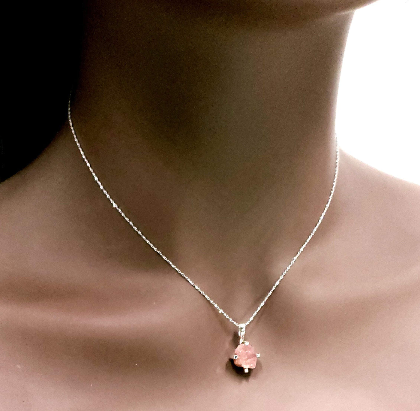 Natural raw Opal pendant chain necklace with white gold over 925 solid sterling silver, October birthstone dainty solitaire gift for her, uniquelan jewelry (fire-opal)