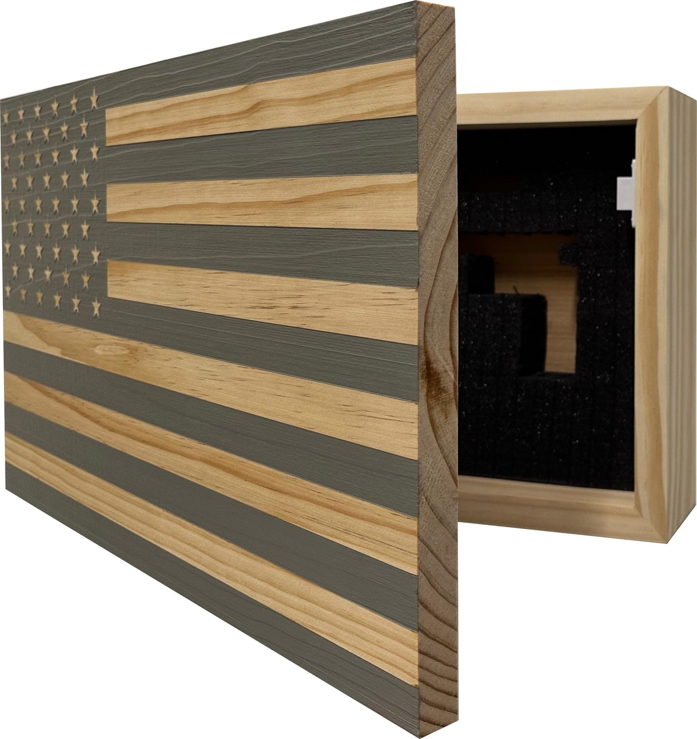 American Flag Concealed Gun Cabinet, Hidden Gun Storage American Flag (Natural)